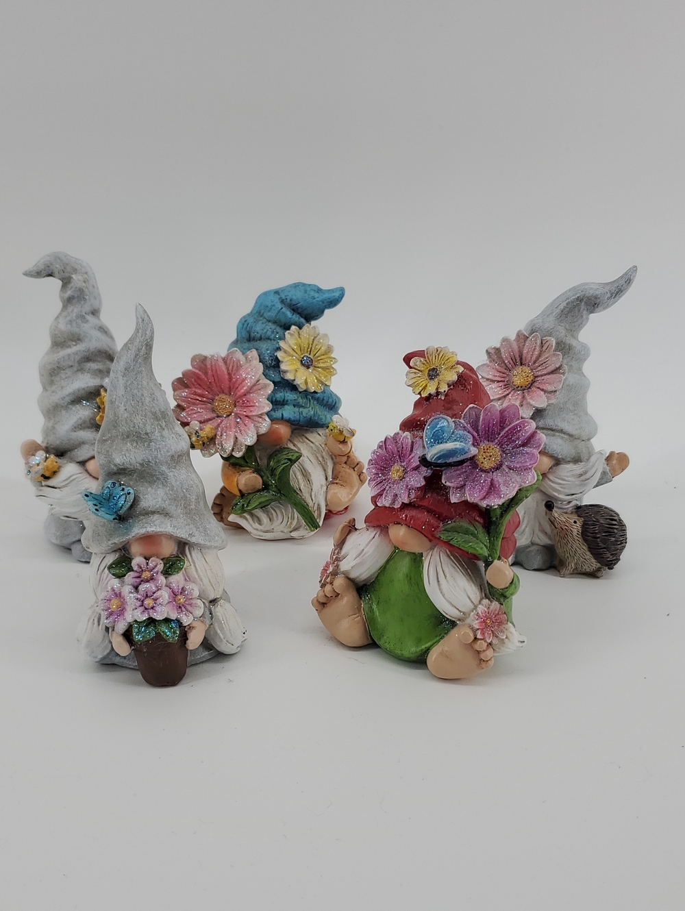 Hodao | Set of 5 Floral Gnome Sculptures Decorative Figurines | Os